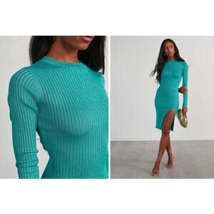 NWT VICI Party Favors Glittery Ribbed Knit Midi Dress - Teal / XL